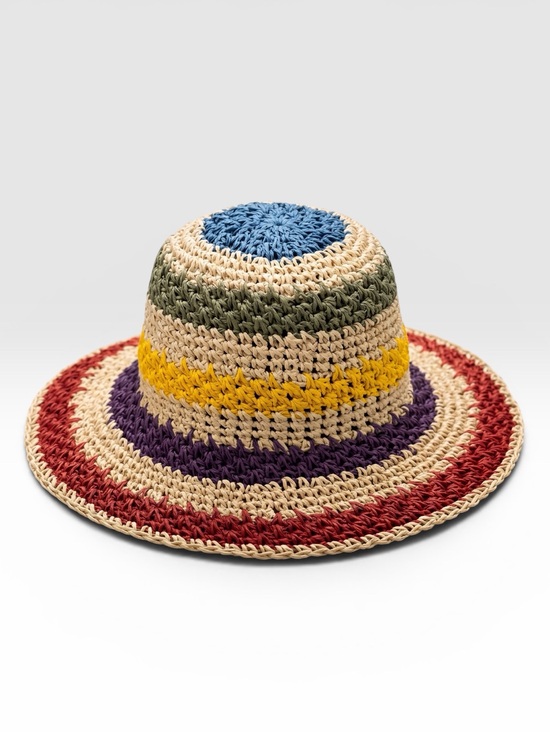Accessories - St. Barths Style Colorful Striped Crochet Bucket Hat NEW